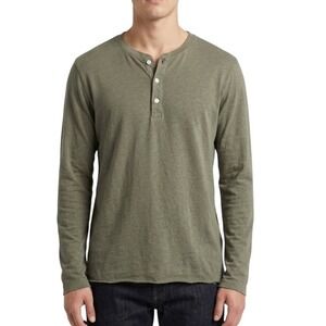 BILLY REID Mens Olive Green Pima Cotton Long Sleeve Henley Shirt Size Large